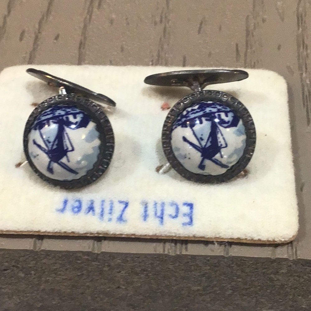 Vintage Delft Blue Dutch Windmill Cufflinks - Picture 4 of 5